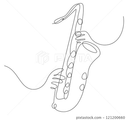 Saxophonist playing jazz music instruments, Saxophone player, one continuous line drawing of classical saxophone Saxophonist playing jazz music instruments, Saxophone player, one continuous line drawing of classical saxophone 121200660
