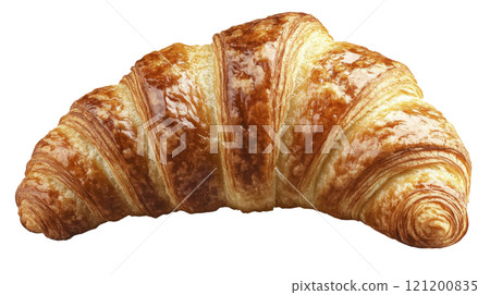 Freshly baked croissant on a clean surface showcasing its flaky layers and golden color 121200835
