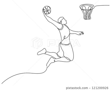 Basketball player on basketball court in action, basketball players in action line vector Basketball player on basketball court in action, basketball players in action line vector 121200926