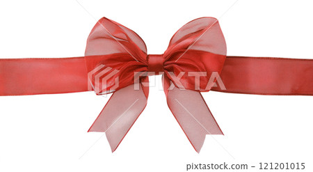 Elegant red ribbon bow designed for gift wrapping and decor, highlighting festive charm 121201015