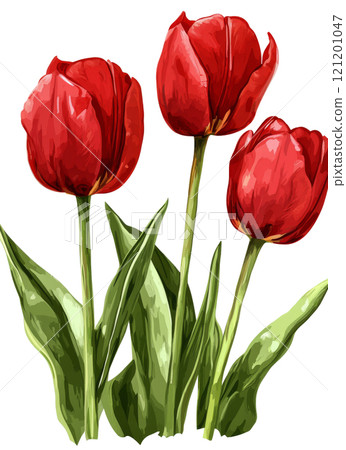 Beautiful red tulips arranged elegantly in a simple display against a light background 121201047