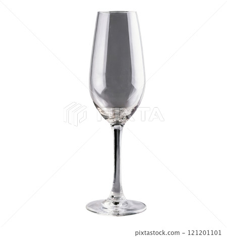 Elegant clear champagne flute standing on a white surface in bright light 121201101