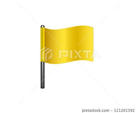 Yellow flag waving on pole against white 121201392