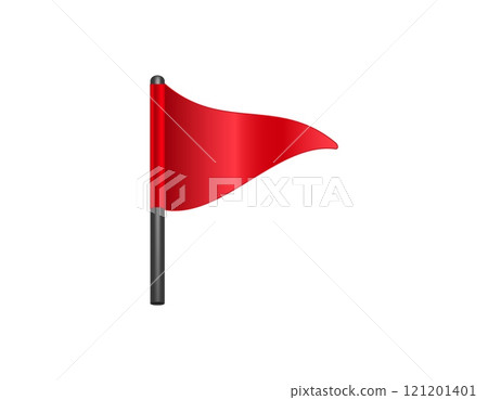 Red flag waving on black pole symbolizing alert and warning 121201401