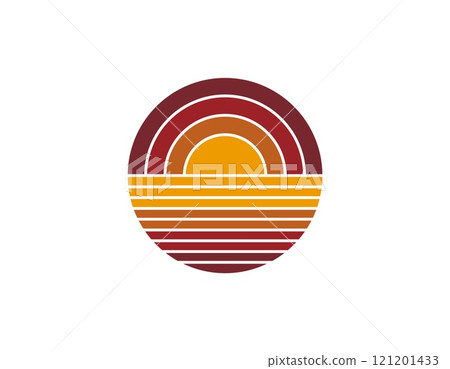 Retro sun circle with geometric stripes in eighties style Retro sun circle with geometric stripes in eighties style 121201433