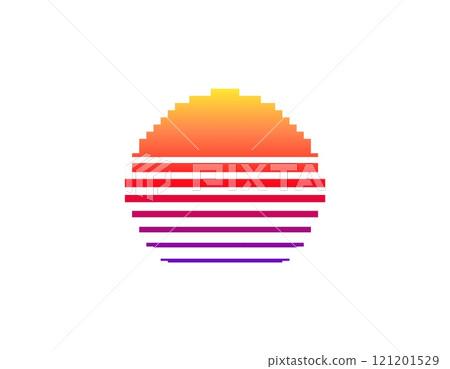 Retro eighties style geometric sun design in vibrant colors Retro eighties style geometric sun design in vibrant colors 121201529