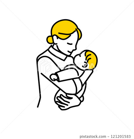 一個女人抱著一個嬰兒。育兒插圖 121201583