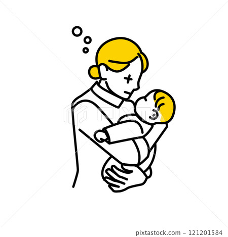 一個女人抱著一個嬰兒。疲倦的育兒的例證。 121201584