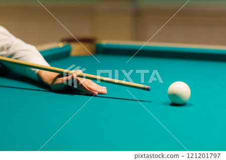 Billiard player play snooker on pool table. Billiard player play snooker on pool table. 121201797