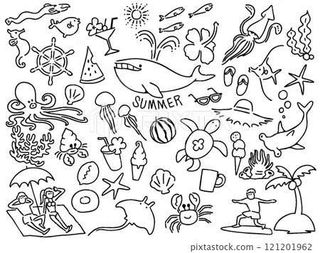 夏季黑白插畫 121201962