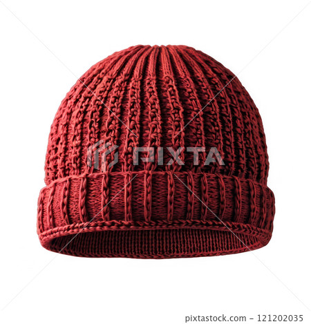 Warm knitted red beanie hat ideal for winter activities and outdoor adventures 121202035
