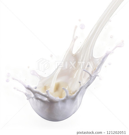 A delicious scoop of ice cream splashes into a glass of milk, creating a creamy eruption 121202051
