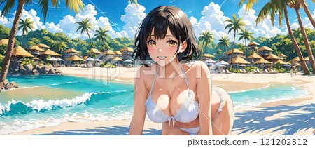 Beautiful girl on vacation on a southern island 121202312