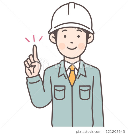 建築工人指著的上半身插圖 建築工人指著的上半身插圖 121202643