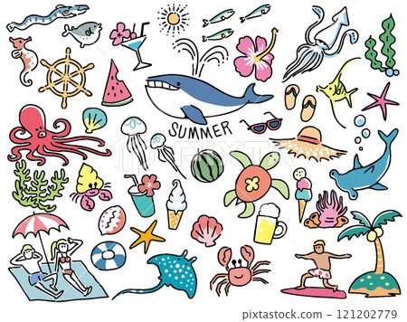 夏天的各種彩色插圖 121202779