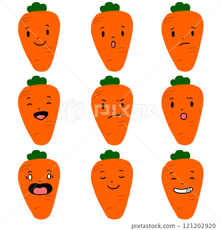 Carrot with face, various facial expressions 121202920