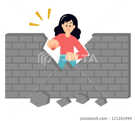 成年女性(家庭主婦/女商人)打破牆壁的插圖 成年女性(家庭主婦/女商人)打破牆壁的插圖 121202994