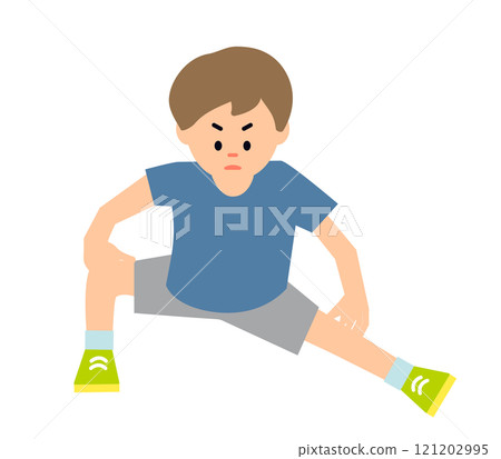 男孩做伸展運動等彈性練習的插圖 男孩做伸展運動等彈性練習的插圖 121202995