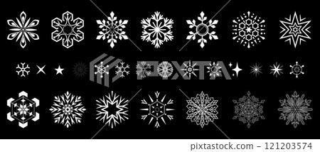 Snowflakes icon collection. Graphic modern black and white ornament 121203574