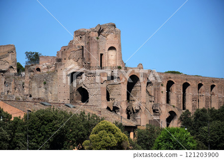 Circus Maximus, ruins of the Domus Augustana, Palatine Hill in Rome, Italy 121203900