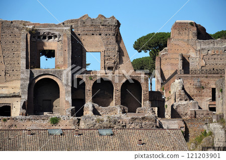 Circus Maximus, ruins of the Domus Augustana, Palatine Hill in Rome, Italy Circus Maximus, ruins of the Domus Augustana, Palatine Hill in Rome, Italy 121203901