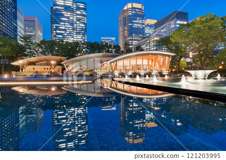 Chiyoda, Tokyo, Japan cityscape at blue hour from Wadakura Park. Chiyoda, Tokyo, Japan cityscape at blue hour from Wadakura Park. 121203995
