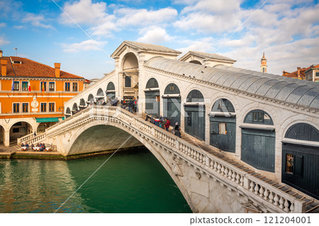 Venice, Italy at the Rialto Bridge over the Grand Canal. 121204001