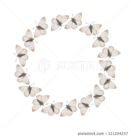 Round frame wreath Watercolor butterfly  121204237