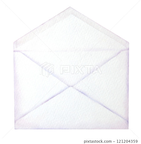 Watercolor illustration of an open white envelope. Hand drawn isolated clipart. Perfect for wedding invitations, greeting cards, postcard themes and stationery designs. 121204359