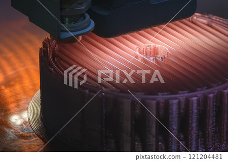 Close up scene the additive manufacturing by 3D printer machine. 121204481