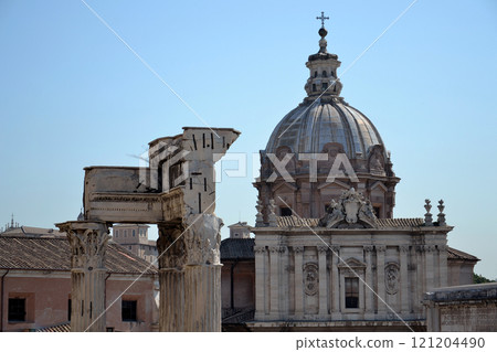 Ruins at the Forum Romanum, Rome, Italy, clear blue sky sunny day 121204490