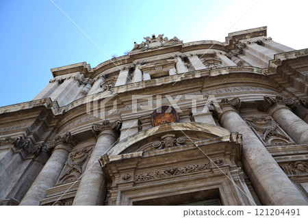 Ruins at the Forum Romanum, Rome, Italy, clear blue sky sunny day 121204491