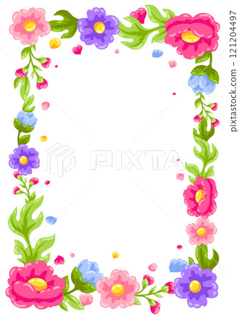 Frame with pretty flowers. Beautiful decorative natural plants and leaves. Frame with pretty flowers. Beautiful decorative natural plants and leaves. 121204497