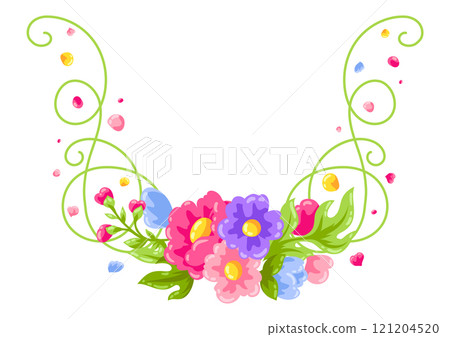 Curl element with flowers. Beautiful decorative natural plants and leaves. 121204520
