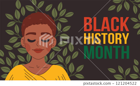 Black history month banner with african american woman. Vector illustration design graphic. Flat template for background, banner, card, poster 121204522