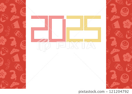 Illustration of the Mizuhiki-style 2025 logo and New Year's icon background (without text) [New Year's card 2025 template] 121204792