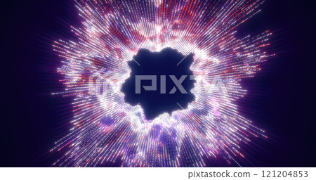 Vibrant abstract data visualization in purple hues, showcasing a radial burst of luminous light particles against a dark background Vibrant abstract data visualization in purple hues, showcasing a radial burst of luminous light particles against a dark background 121204853