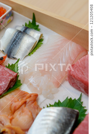 Sea bream, tai, sushi toppings, seafood Sea bream, tai, sushi toppings, seafood 121205408