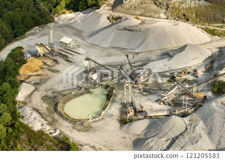 Sand open-pit mining quarry with processing plant for crushed stone. Extracting of natural resources for construction industry 121205583