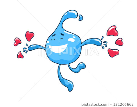 Water drop cartoon character, face emotion. Water character expression vector illustration. Save water. Sweat isolated emoticon icon 121205662