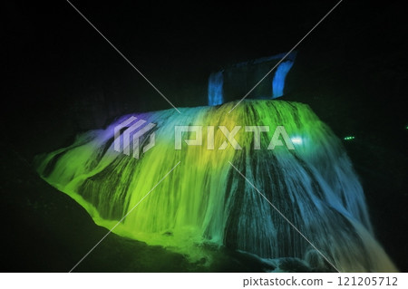 Fukuroda Falls in Ibaraki Prefecture, one of Japan's three most famous waterfalls, illuminated in the darkness 121205712