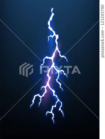 Lightning animation with sparks. Electricity thunderbolt danger, light electric powerful thunder. Bright energy effect, vector illustration 121205780