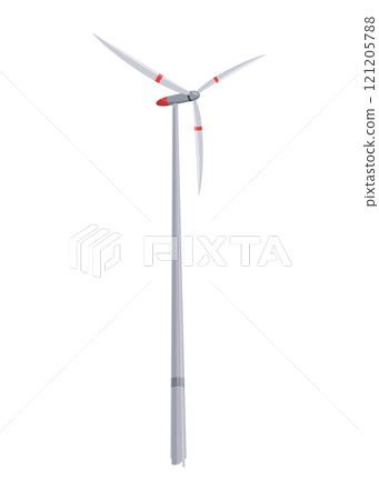 Electric wind turbine cartoon. Renewable landscape, mill eco, field nature electric wind turbine sign. Isolated symbol vector illustration Electric wind turbine cartoon. Renewable landscape, mill eco, field nature electric wind turbine sign. Isolated symbol vector illustration 121205788