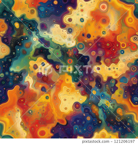 Colorful abstract design featuring swirling patterns in vibrant hues and fluid shapes inspired by nature 121206197