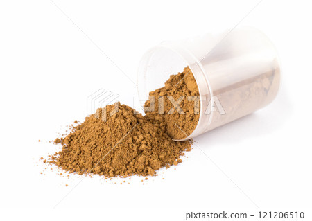 Turmeric Powder on a White Surface With a Utensil for Scooping 121206510