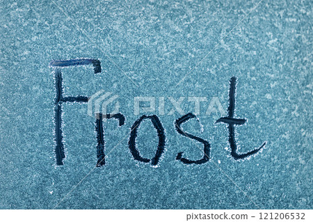 Frosted Surface With Inscription Freeze Captured in a Cold Environment 121206532