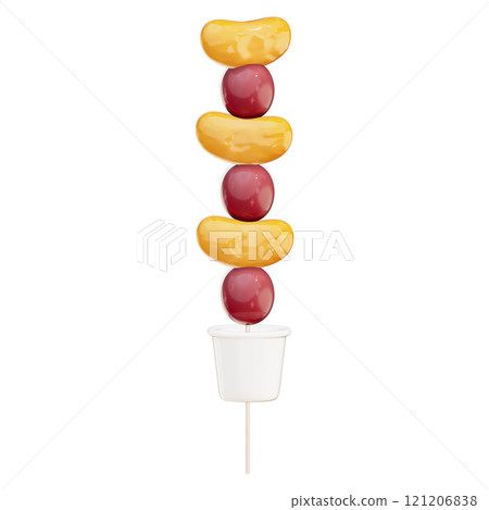 Tanghulu , a variety of Chinese candied fruits on skewers on transparent background , 3D Rendering Tanghulu , a variety of Chinese candied fruits on skewers on transparent background , 3D Rendering 121206838