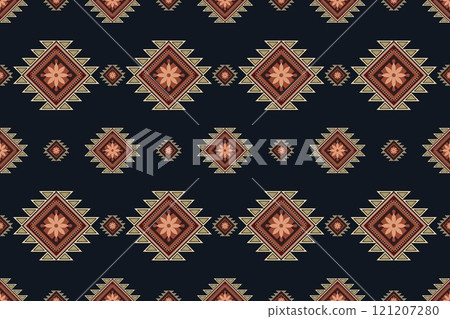 Navajo tribal vector seamless pattern. Native American ornament. Ethnic South Western decor style. Boho geometric ornament. Vector seamless pattern. Mexican blanket, rug. Woven carpet illustration. Navajo tribal vector seamless pattern. Native American ornament. Ethnic South Western decor style. Boho geometric ornament. Vector seamless pattern. Mexican blanket, rug. Woven carpet illustration. 121207280