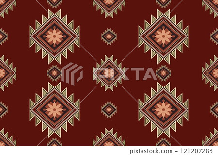 Navajo tribal vector seamless pattern. Native American ornament. Ethnic South Western decor style. Boho geometric ornament. Vector seamless pattern. Mexican blanket, rug. Woven carpet illustration. 121207283