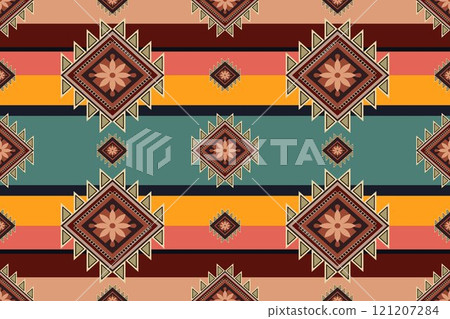 Navajo tribal vector seamless pattern. Native American ornament. Ethnic South Western decor style. Boho geometric ornament. Vector seamless pattern. Mexican blanket, rug. Woven carpet illustration. 121207284